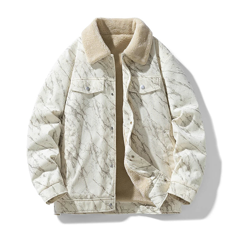 Stylish men's button-up corduroy sherpa-lined jacket, a versatile and warm winter outerwear piece