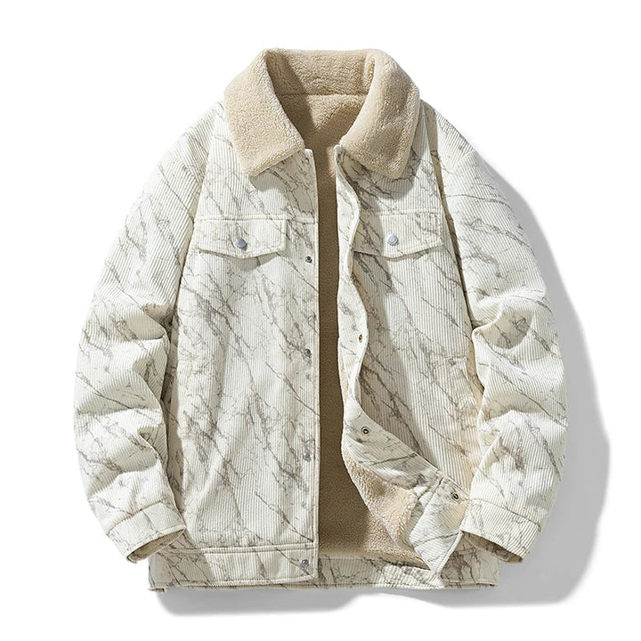 Stylish men's button-up corduroy sherpa-lined jacket, a versatile and warm winter outerwear piece