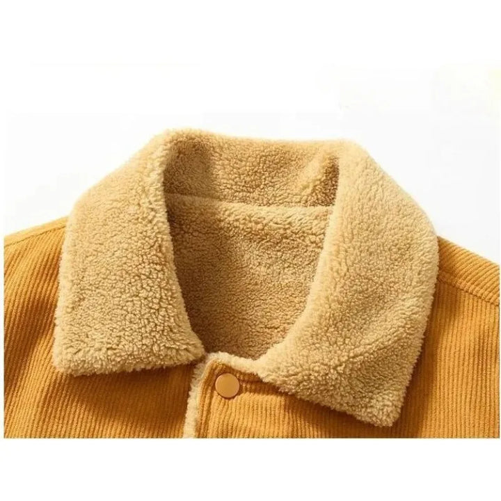 High-quality men's utility style corduroy jacket, fully sherpa lined for superior winter warmth.