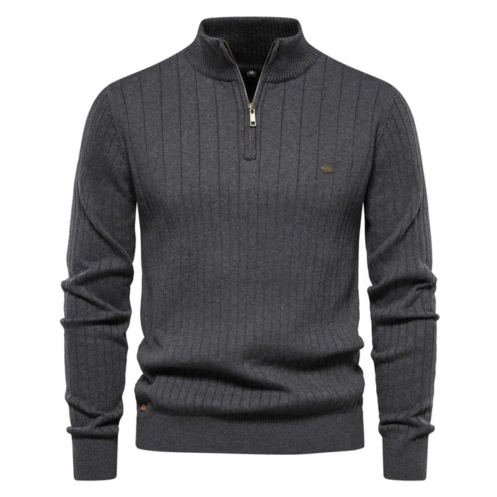 Ardel men's cotton knit sweater, featuring a stylish stand-up collar & convenient zipper for warmth.