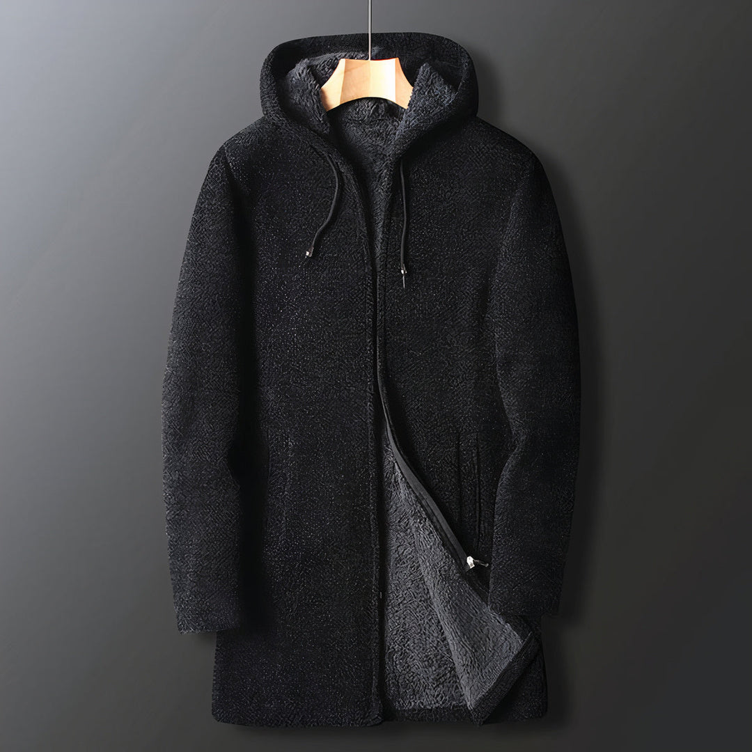 Men's cozy hooded fleece jacket for fall & winter. Warm, comfortable outerwear, perfect for casual style.