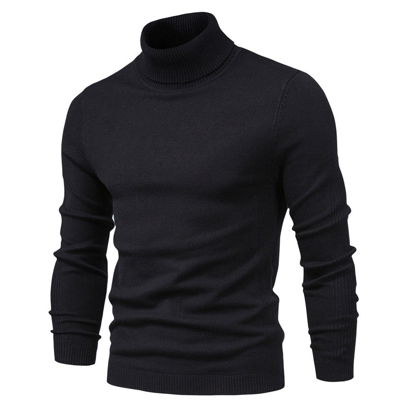 Close-up of the knitted texture on a men's high neck winter pullover