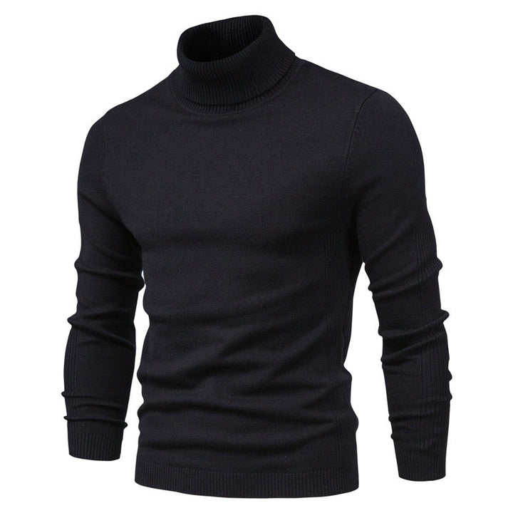 Close-up of the knitted texture on a men's high neck winter pullover
