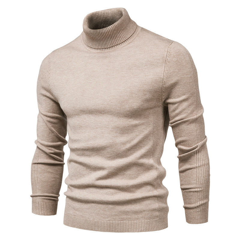 Detail of the high neck design on a comfortable men's winter sweater