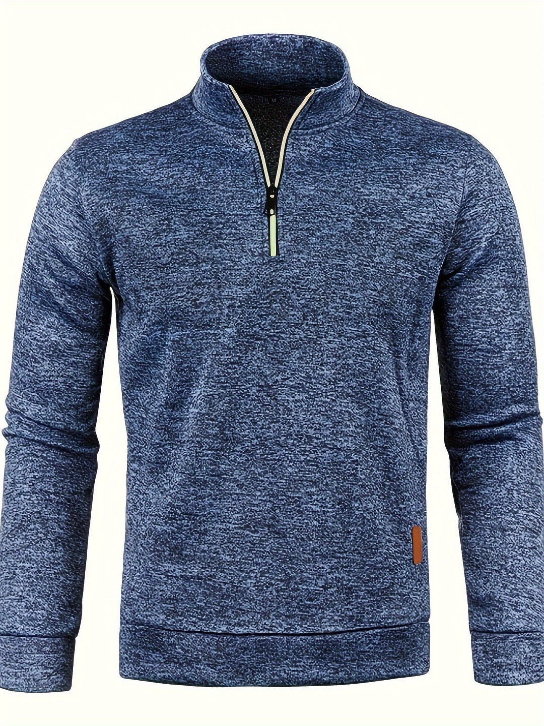 Soft men's long-sleeve neck zip sweater, a comfortable classic for fall fashion & winter warmth.