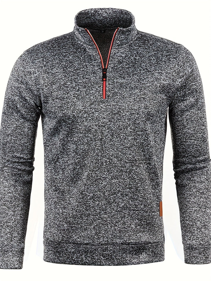 Stylish men's pullover with neck zip, offering timeless appeal and essential warmth for cold weather.