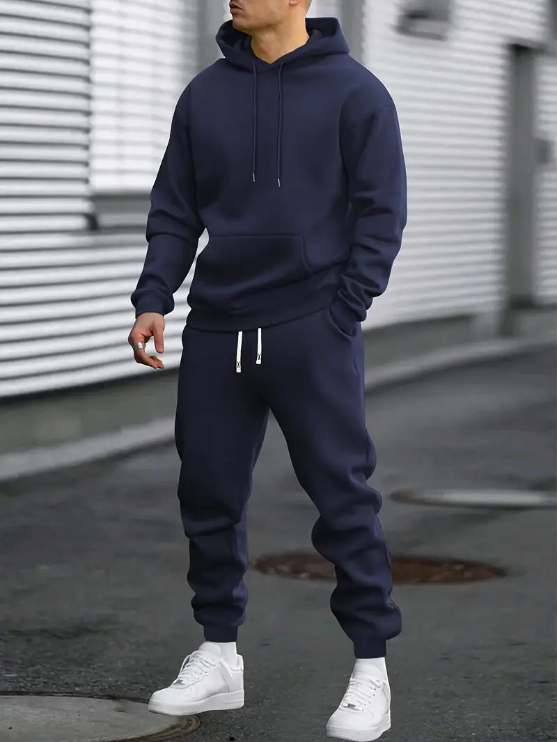 Cozy men's two-piece casual wear, featuring a lounge sweater and matching jogger pants