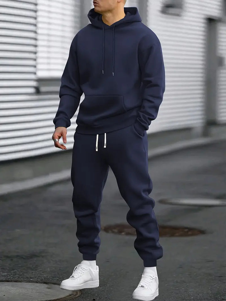 Cozy men's two-piece casual wear, featuring a lounge sweater and matching jogger pants