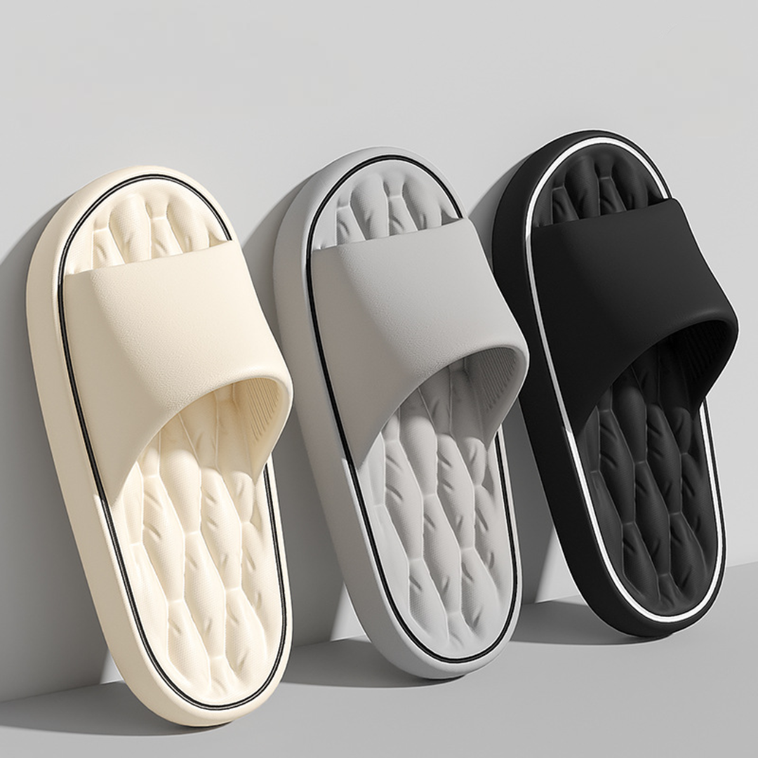 Cushioned men's pillow slides. Ultra-comfortable, lightweight, and waterproof slip-on sandals for summer and outdoor use.