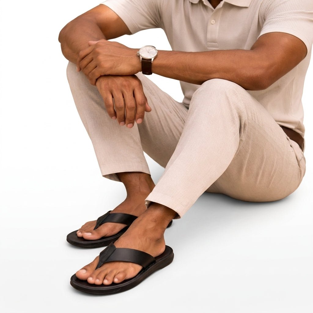Durable men's toe post sandals with cushioned footbed, ideal for casual summer wear and long-lasting comfort.