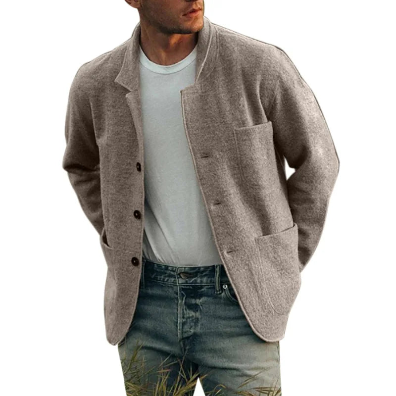 Stylish men's tailored slim fit Dario cardigan, versatile long sleeve knitwear for autumn smart casual.
