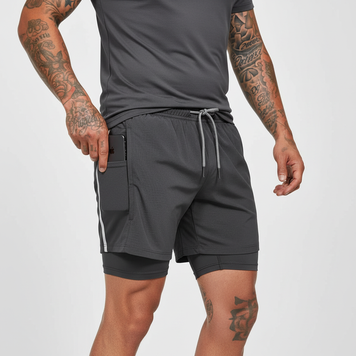 Versatile men's double layer activewear shorts, ideal for running, gym, and various sport activities.
