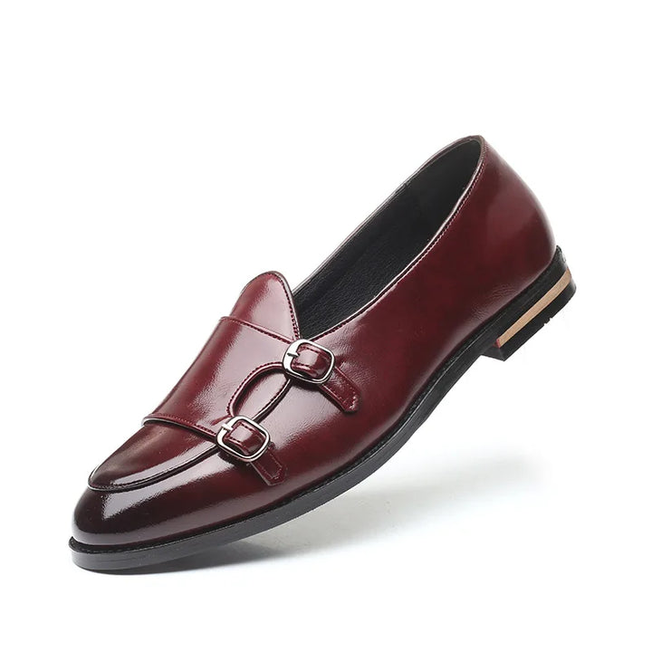 Black leather men's monk strap loafers, elegant footwear for formal occasions