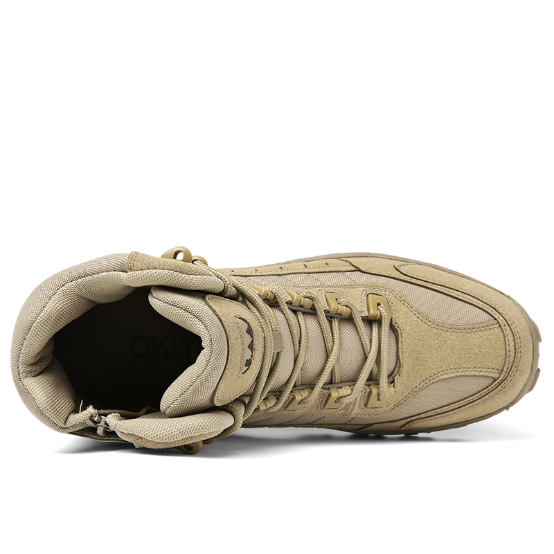 Green tactical men's boots, durable & comfortable for long hours on the trail.