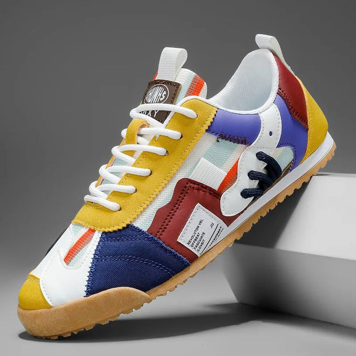 Stylish men's patchwork utility sneakers, perfect for everyday urban fashion.