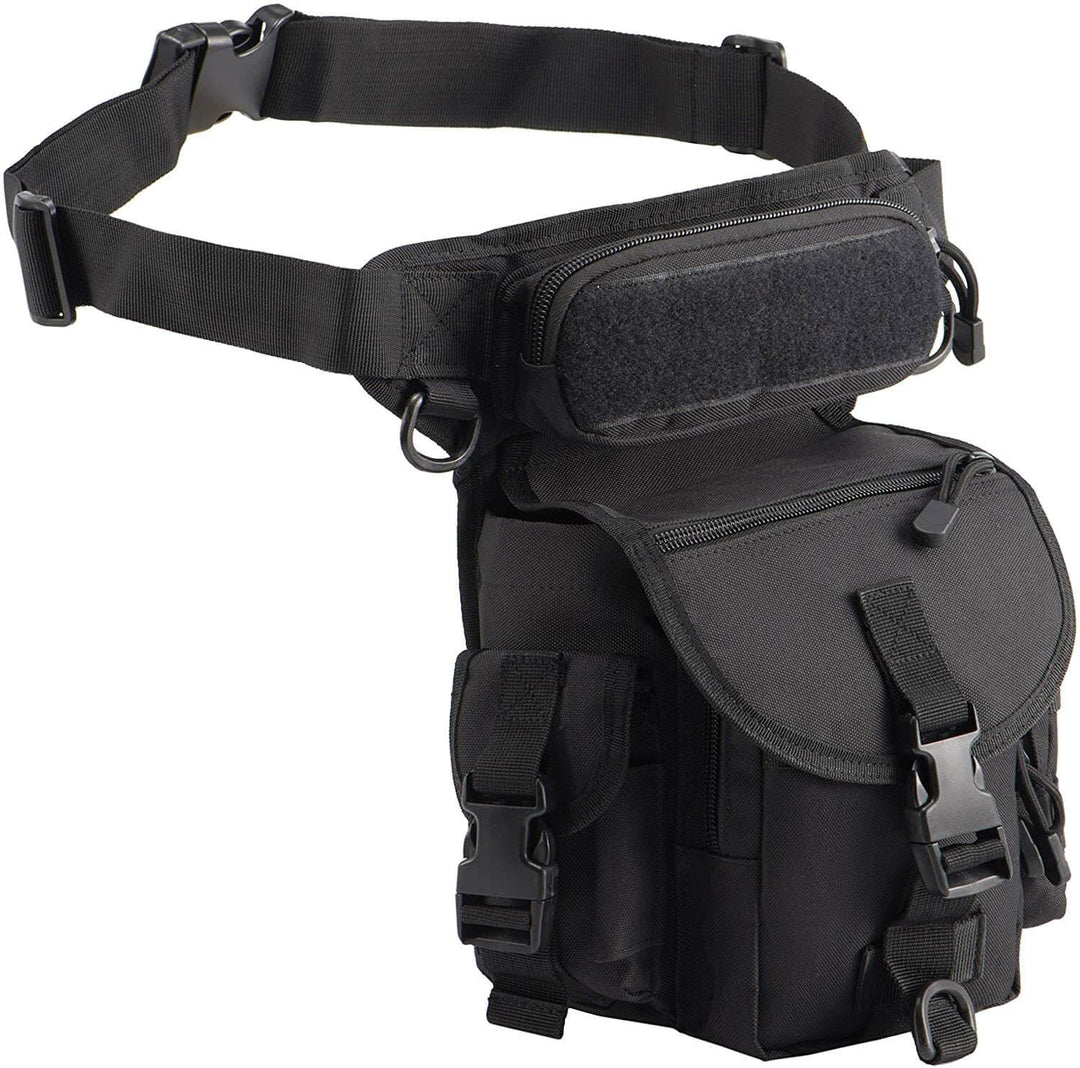 Adventure-ready men's tactical drop leg bag, water-resistant, with ample storage capacity.