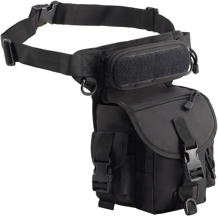 Adventure-ready men's tactical drop leg bag, water-resistant, with ample storage capacity.