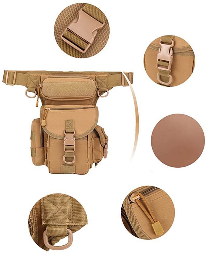 Rugged men's tactical drop leg bag, durable for hiking, camping, and outdoor activities.