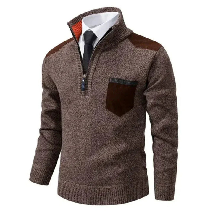 Smart casual men's pullover, Cedric, with an edge zipper neck. A modern, comfortable long-sleeve sweater.