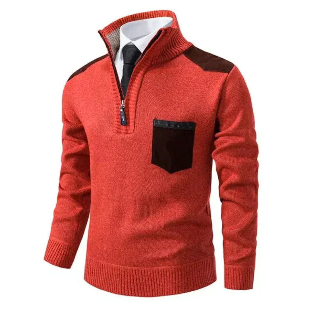 Versatile men's fashion pullover: long sleeve, edge zipper neck design for stylish casual outfits.