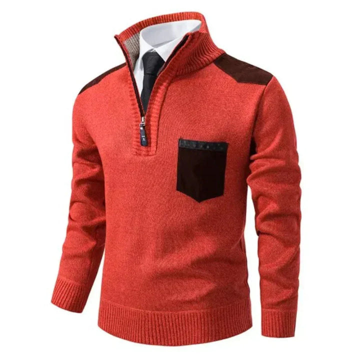 Versatile men's fashion pullover: long sleeve, edge zipper neck design for stylish casual outfits.