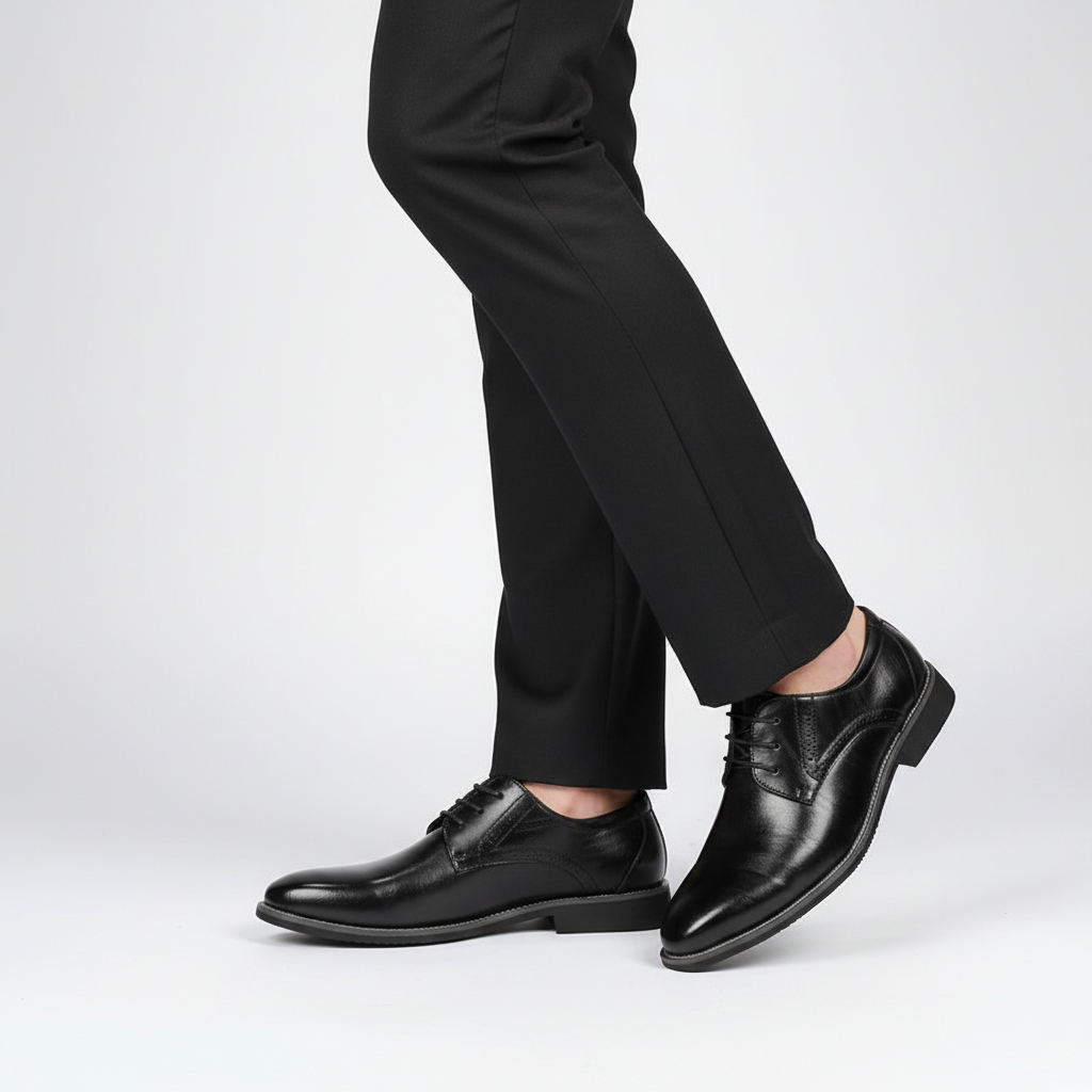 Comfortable men's formal dress shoes featuring cushioned insoles, ideal for all-day wear at the office.