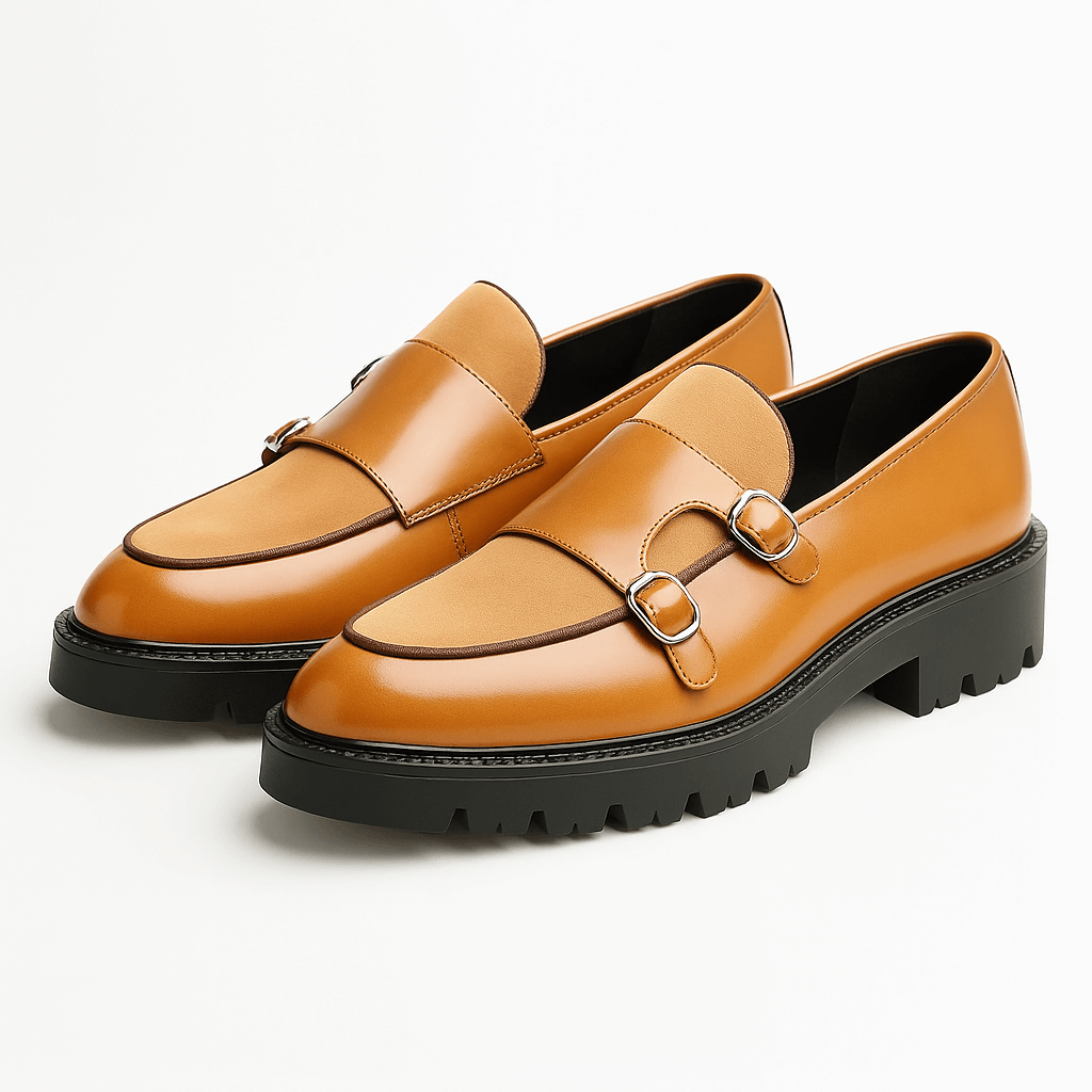Green men's dress shoes: elegant dual buckle monk strap loafers suitable for formal fashion.