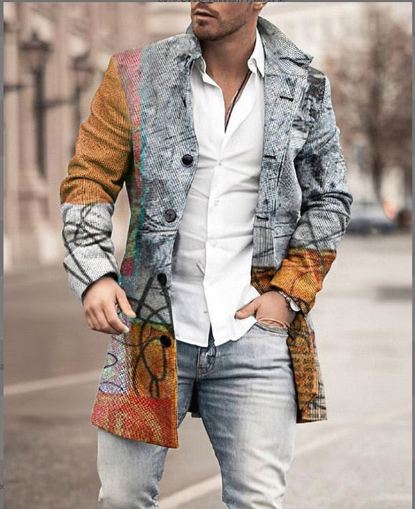 Warm men's checked winter jacket, wool blend, ideal for cold weather, featuring an elegant, modern silhouette.