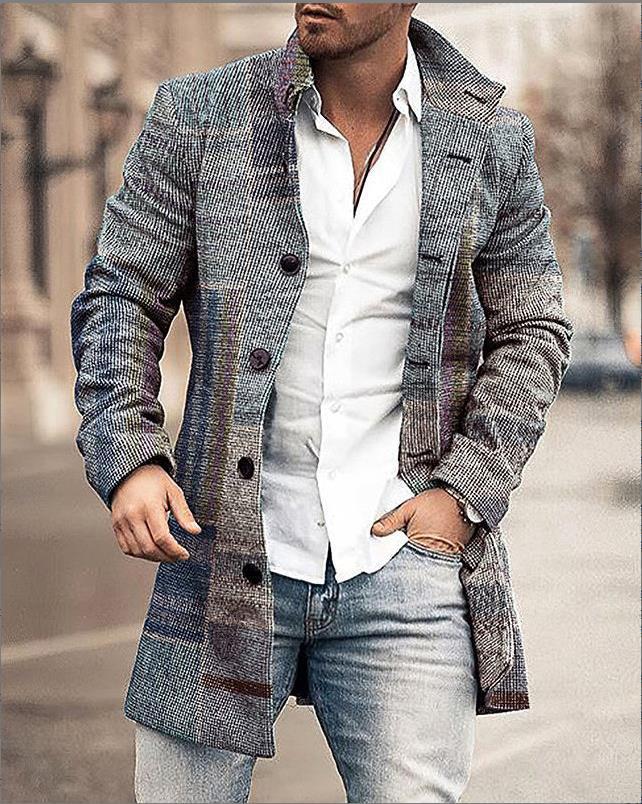 Men's formal checked winter overcoat, long length, elegant style, perfect outerwear for a sophisticated look.