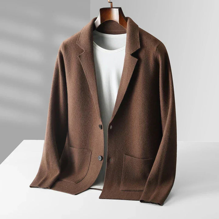 Men's elegant shawl collar cardigan with button front for versatile layered fashion.