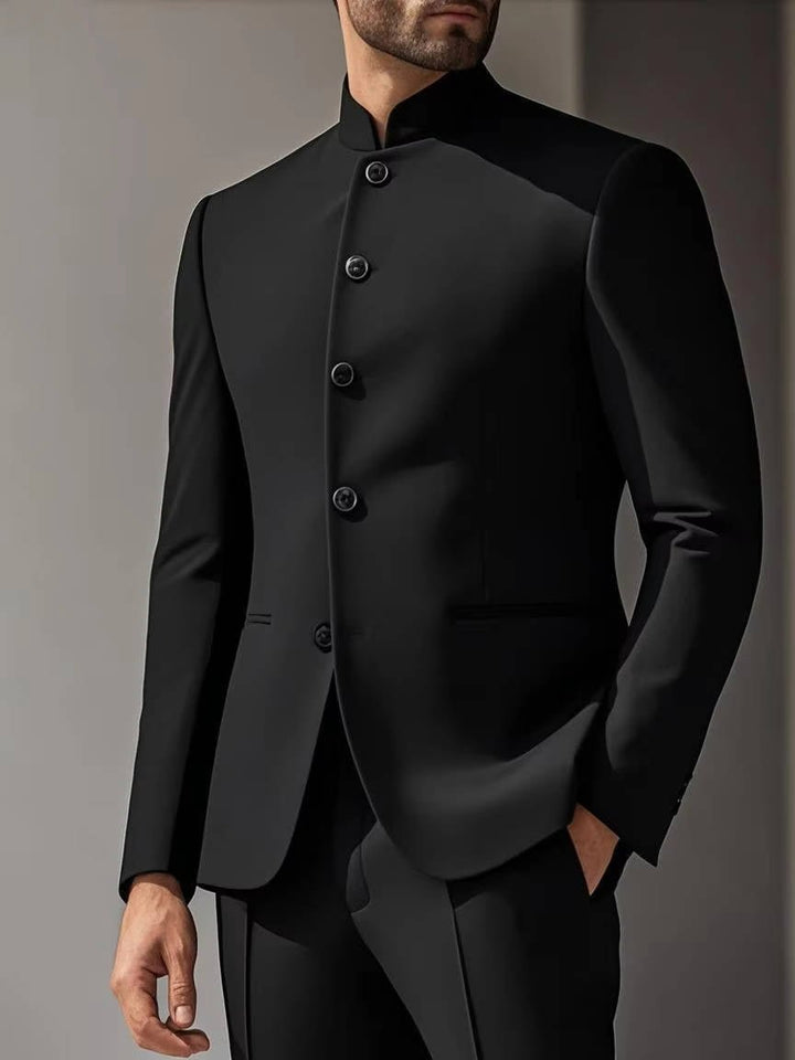 Stylish men's band collar suit jacket. A slim fit Nehru jacket for elegant formal occasions, weddings, and parties.