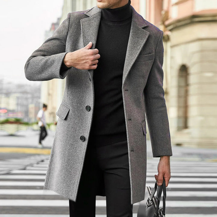Men's elegant tailored winter coat, perfect for professional office wear and cold weather style.