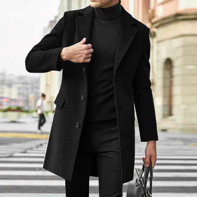 Stylish men's winter coat, ideal for office wear, providing warmth and elegant professional fashion.