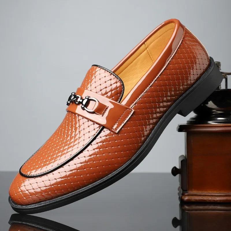 Men's fashion footwear: embossed leather bit loafers in a rich burgundy, a statement piece for any outfit.