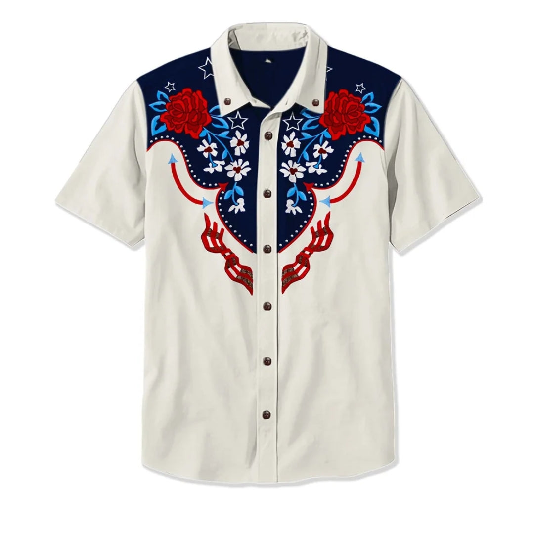 Men's embroidered western shirt with bold Americana style, long sleeve.