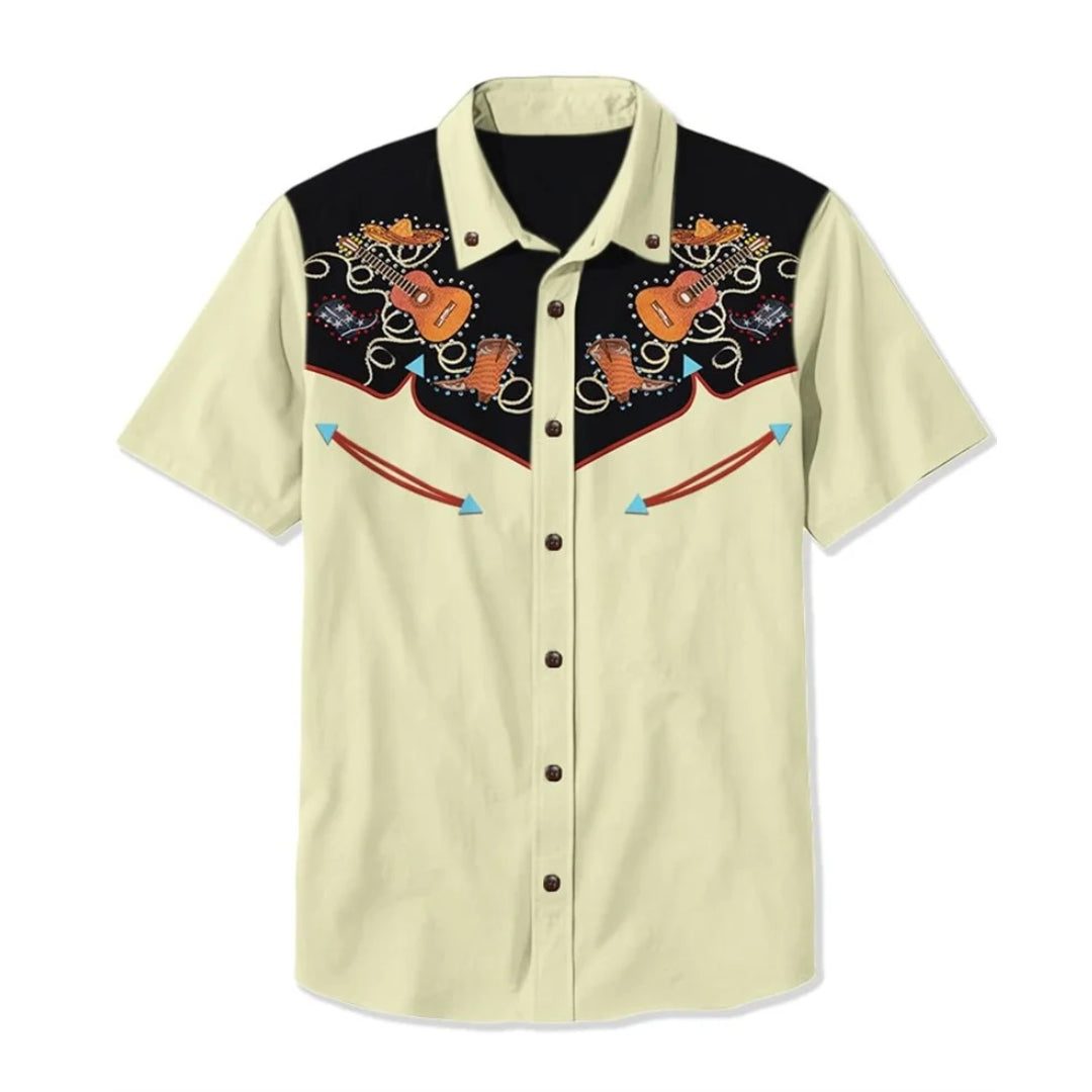Relaxed fit men's long sleeve western shirt, embroidered with a bold Americana style.