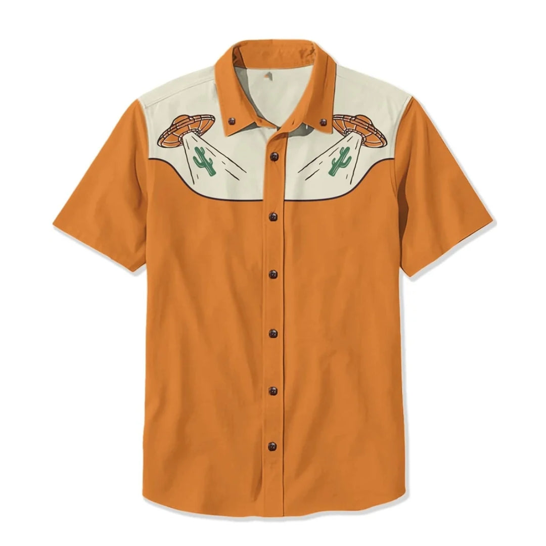 Men's long sleeve embroidered western shirt, bold Americana style, perfect for a unique casual look.