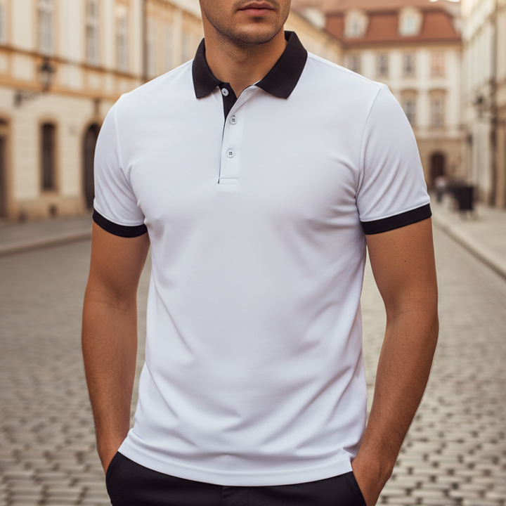Simple & stylish men's short sleeve polo for everyday comfort, a must-have casual shirt wardrobe essential.
