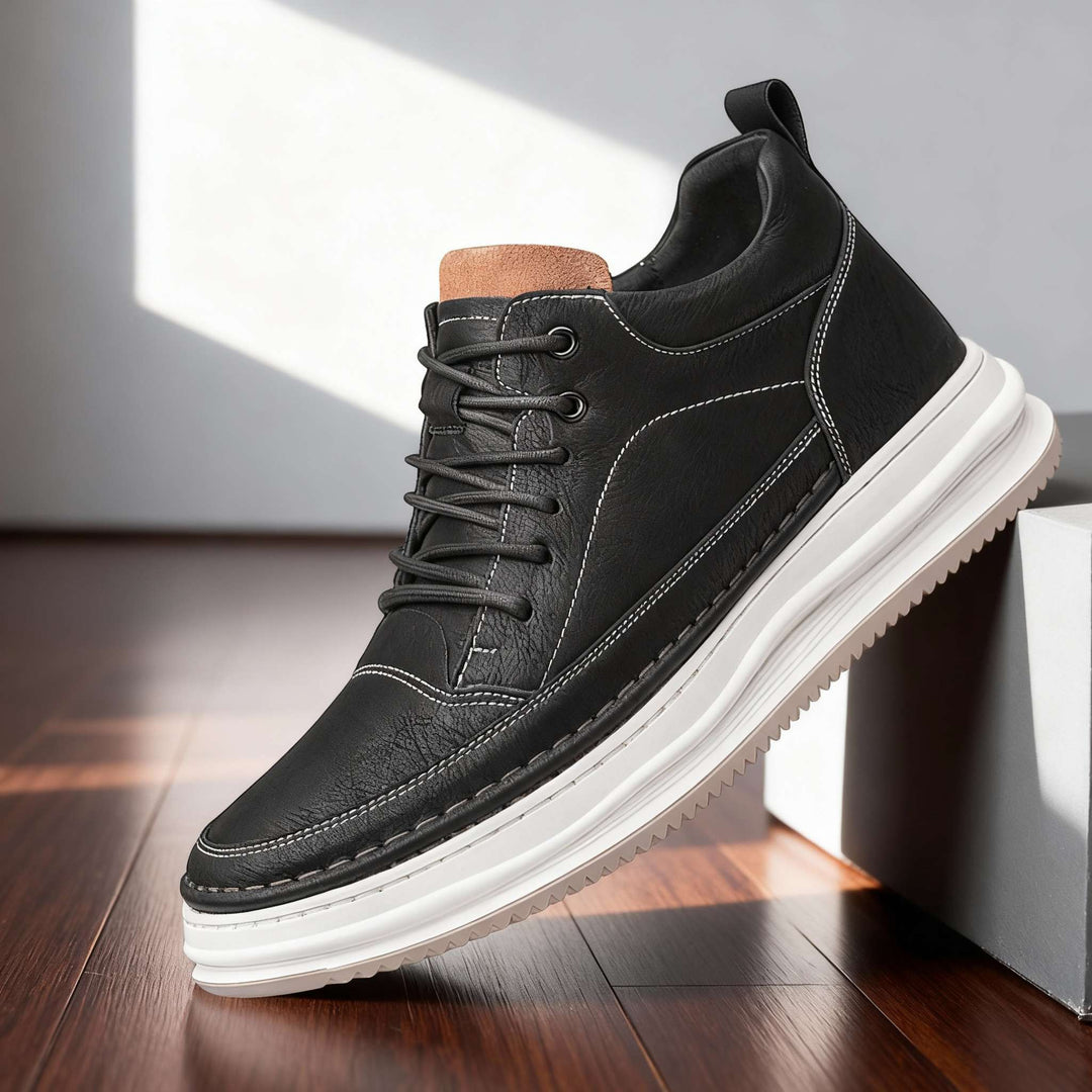 Close-up of supportive men's comfort sneakers, ideal casual footwear for everyday fashion.