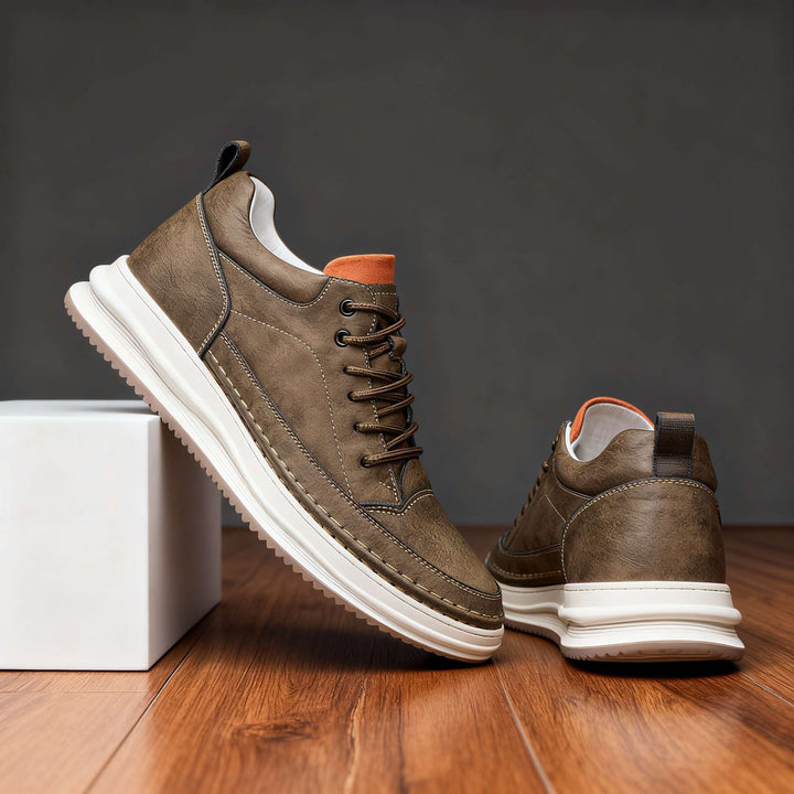 Stylish men's khaki everyday sneakers, offering ultimate comfort for walking & casual style.
