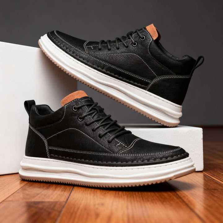 Black men's comfort shoes with a sleek design, suitable for everyday wear and versatile fashion.