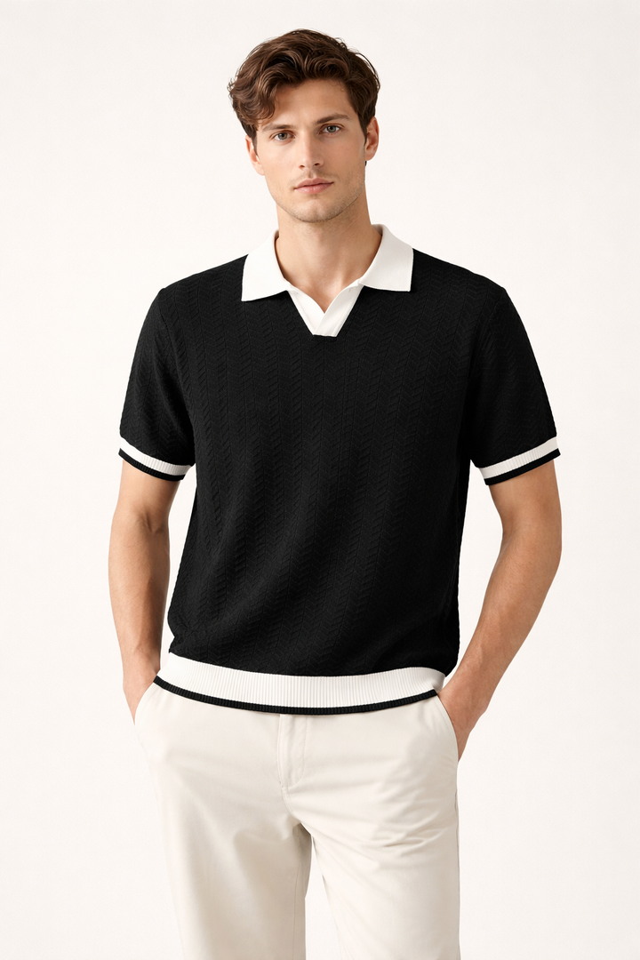 Men's everyday polo shirt. Smart casual short sleeve top for versatile summer wear. Perfect men's fashion apparel.