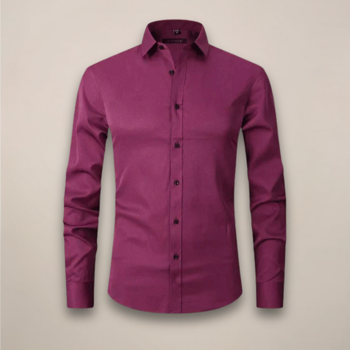 Man walking, showcasing the movement and comfort of a men's tailored button-up shirt.