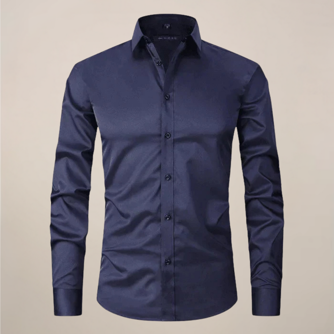 Men's tailored button-up shirt in a sophisticated black, a timeless piece for any wardrobe.