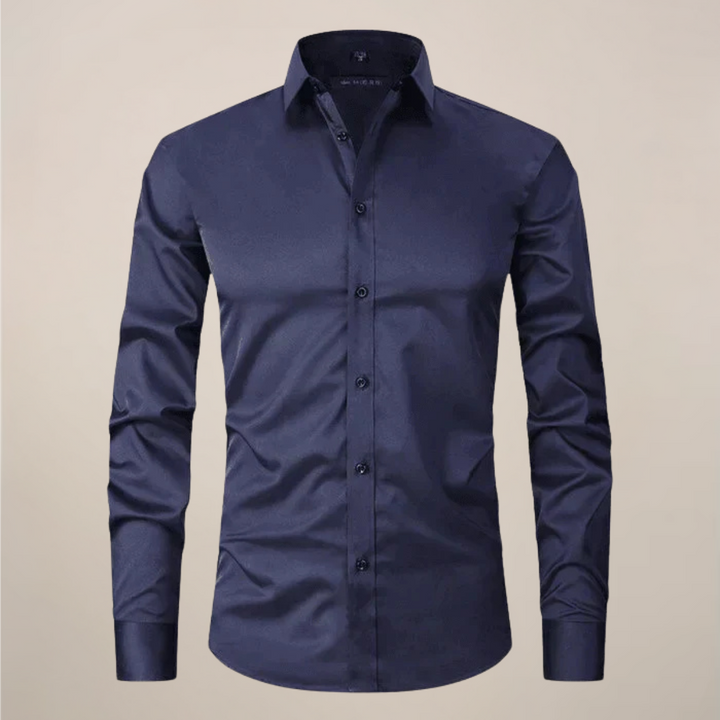 Men's tailored button-up shirt in a sophisticated black, a timeless piece for any wardrobe.