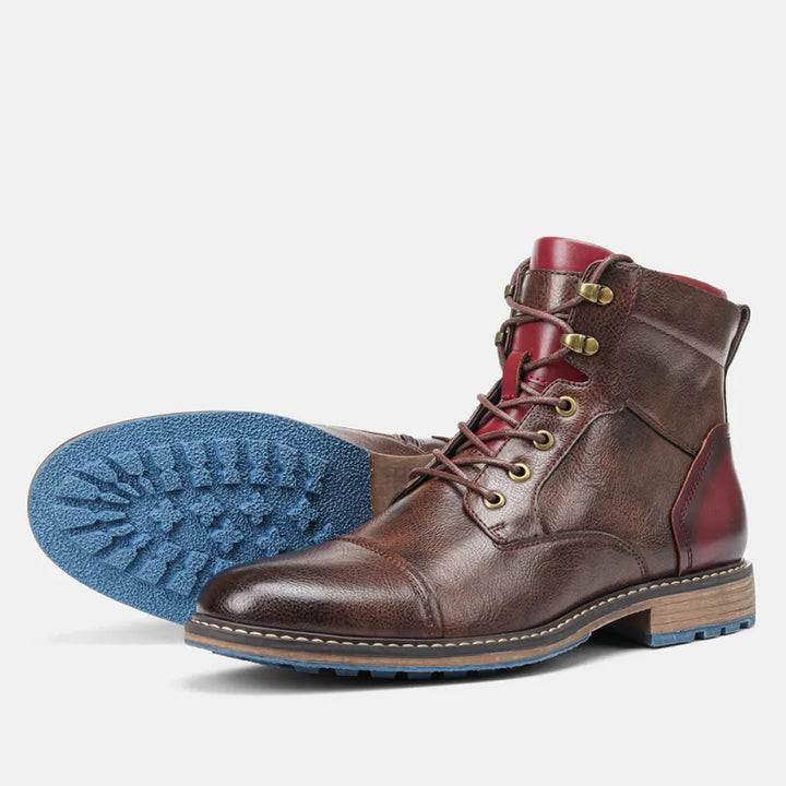Durable men's casual brown ankle boots, enhanced with a practical and fashionable zipper detail.