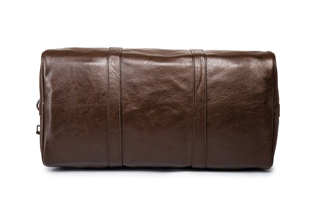 Men's faux leather carry-on duffel, spacious & durable for travel adventures.