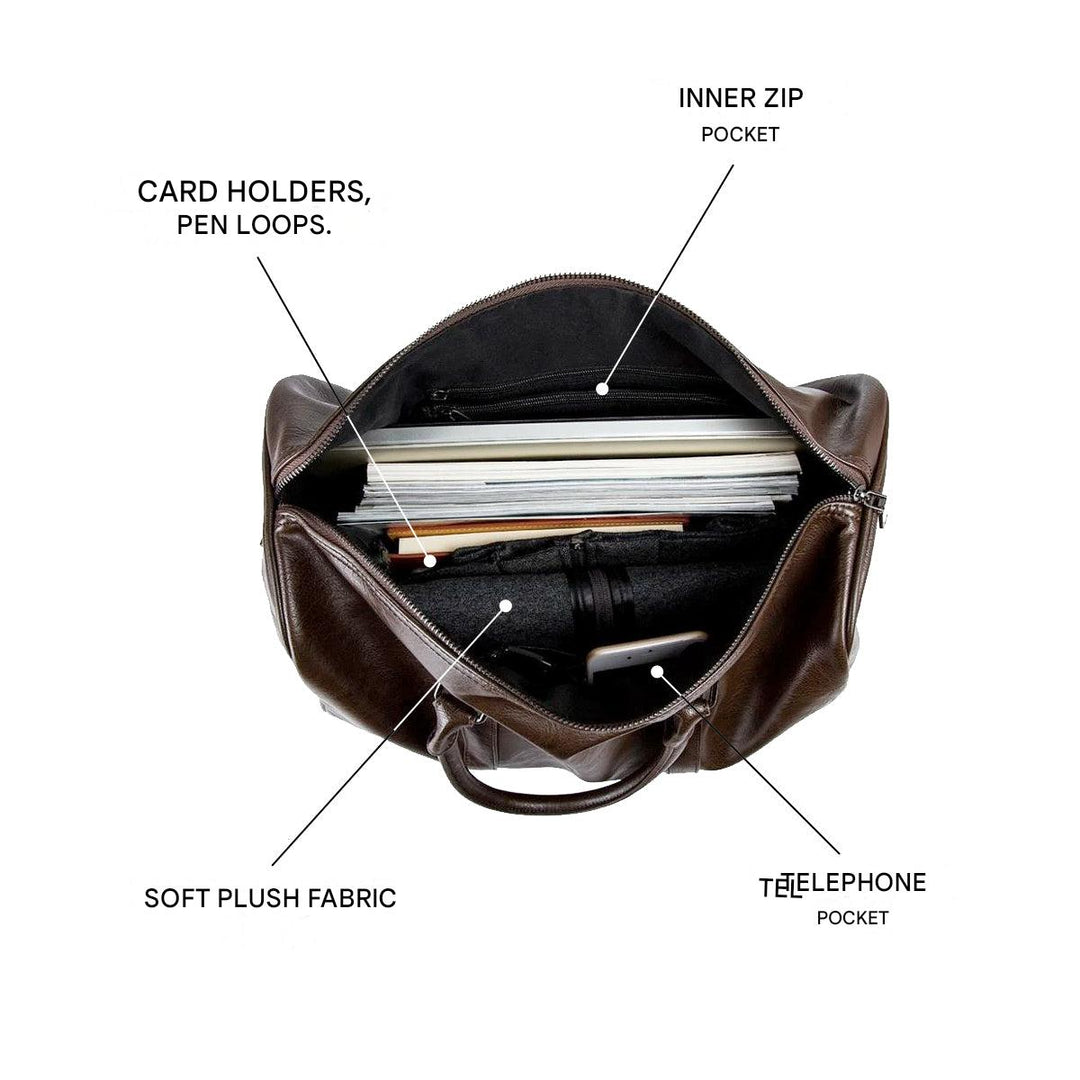 Men's large faux leather travel duffel bag, durable, spacious luggage & carry-on.