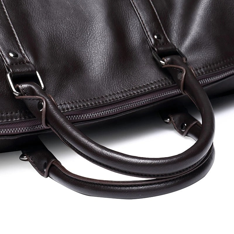 Men's travel duffel, versatile faux leather carry-on for weekend getaways.