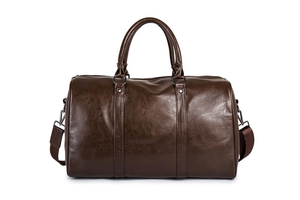 Roomy men's faux leather duffel bag, ideal luggage for extended durable travel.